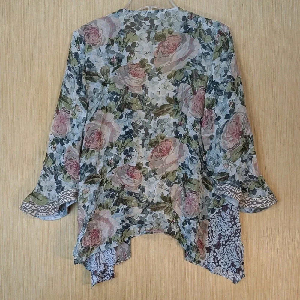 Soft Surroundings Boho Peasant Cottage Floral Sheer Embroidered Cardigan Size XS
